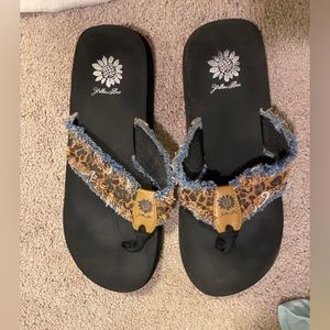 Yellow box flip flops